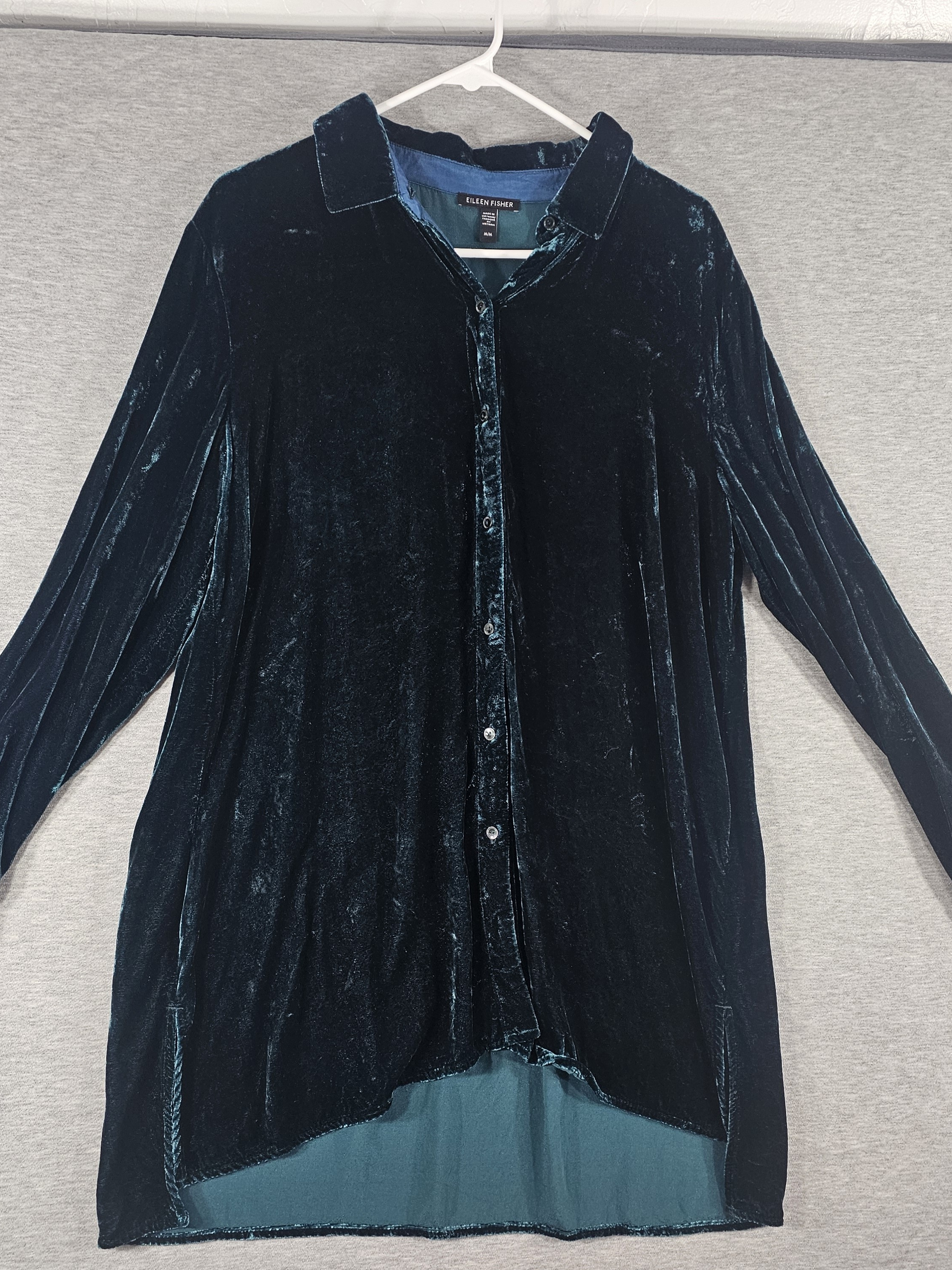Eileen Fisher Velvet Long-Sleeve Button-Front Jacket Deep Teal
